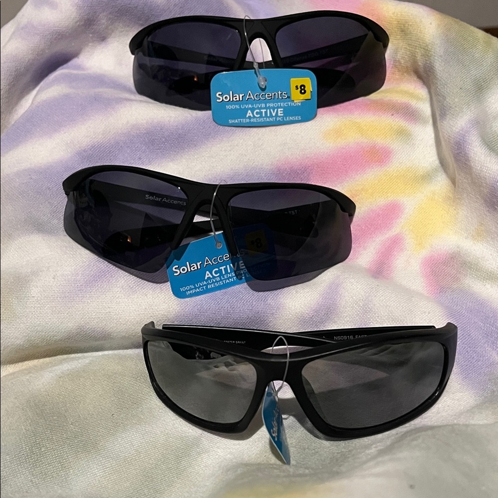 Solar Accents Sleek Black Men's Sunglasses-3 Pair